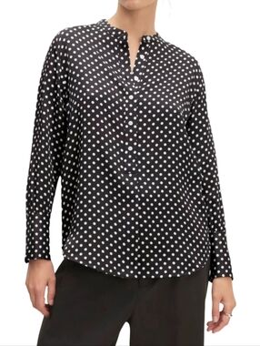 Everlane Hammered Satin Popover Shirt Black Polka Dot Size 10